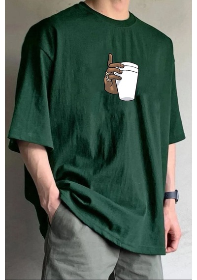 Flood Of Style Unisex Tupac Coffee Baskılı T-shirt Yeşil