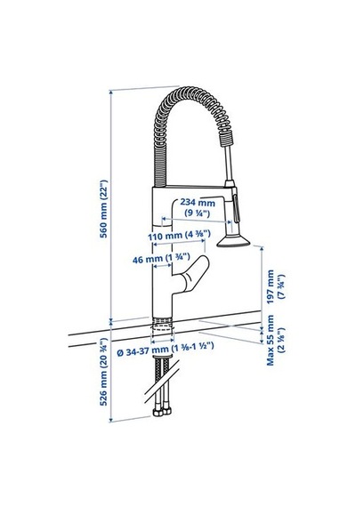 Ikea Majsjön Eviye Bataryası, Metal Rengi, 56 Cm, Spreyli Ve Spiralli