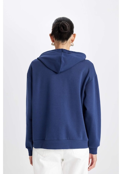 DeFacto Relax Fit Kapüşonlu Kanguru Cepli Kalın Basic Düz Sweatshirt W1240AZ24WNNV42 Lacivert