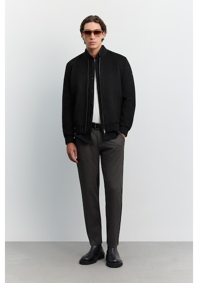Avva Erkek Siyah Bomber Yaka Süet Dokulu Mevsimlik Comfort Fit Mont B006045