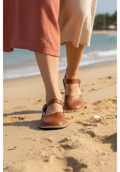 Bodhi Handcraft Kadın Barefoot Hakiki Deri Minimalist Günlük Sandalet El İmalatı Kahverengi