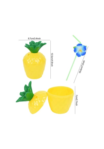 Ananas Hawaii Luau Aloha Pipetli İçecek Kabı Bardak 10x13 Cm 1 Adet 11