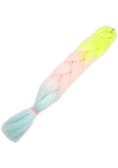 Simli Neon Sarı / Şeker Pembe / Su Yeşili Ombreli Örgülük Saç 100 Gr.