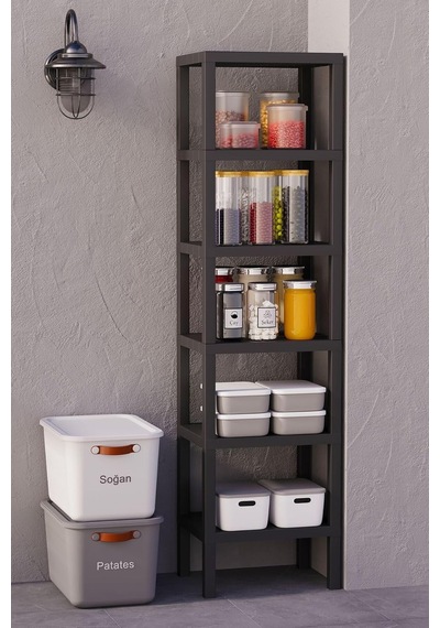 6 Katlı Düzenleyici Plastik Raf Ünitesi, Siyah, 150x38x29 Cm Mtfks-om-1108-6lı