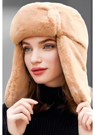 Tezzgelsin Unisex Peluş Kalpak Pilot Şapka Camel