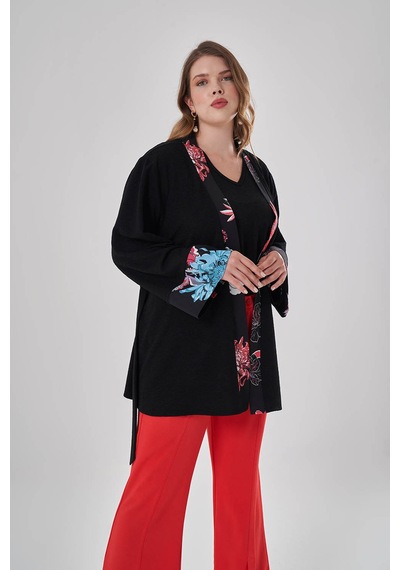 Mizalle Desen Garnili Kimono Siyah