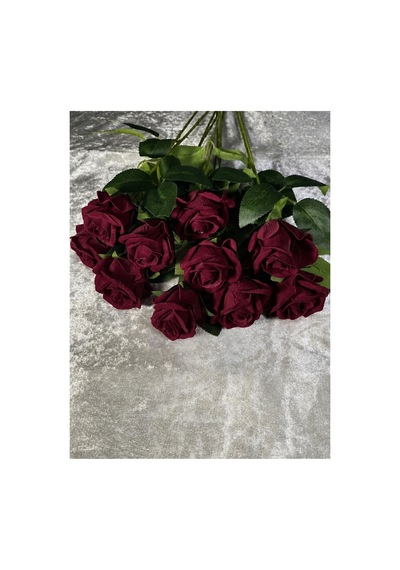 Kaliteli 10 Lu Bordo Yapay Kadife Gül Ev Vazo Dekor Süsü Özel Gün Çiçeği Yapay Çiçek Bordo - 914278501 Bordo