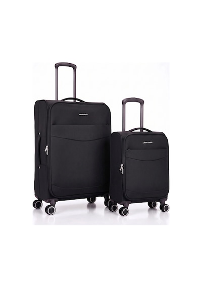 Pierre Cardin 2 Li Kumaş Valiz Seti Büyük + Kabin Körüklü Geniş Hacimli, Sessiz Tekerlek Siyah 04pc6005