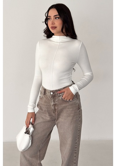 Noa & Noa Kadın Dikiş Detaylı Fit Bluz White Line Beyaz