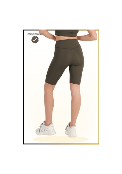 Missmaral Kadın Haki Yüksek Bel Toparlayıcı Kısa Spor Tayt Biker Şort Basics Casual & Comfort 1070 Haki