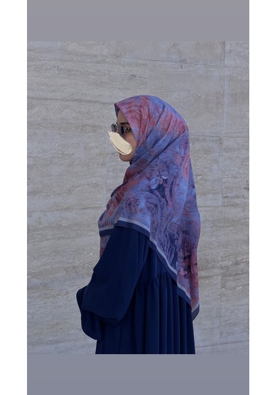 Qalortex Scarf Pamuklu Soft Âlâ Desen Eşarp-morcivert Morcivent