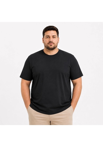 Erkek Battal Big Size Basic Tişört Bisiklet Yaka Rahat Kalıp T-shirt - Siyah Çok Renkli