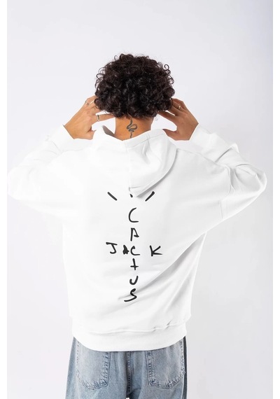 Startmore Cactus Jack Sırt Baskılı Oversize Unisex Beyaz Beyaz