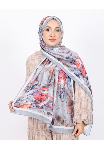 Luissa Bambu Kraş Şal Pastel Desen Gri