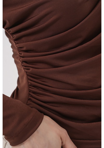 Bigdart 925 Büzgü Detaylı Sandy Bluz - A.Kahve