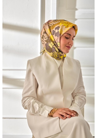 Silk Home Twill İpek Eşarp 11483-31 Gül Kurusu, Pudra, Butter Yellow, Sarı