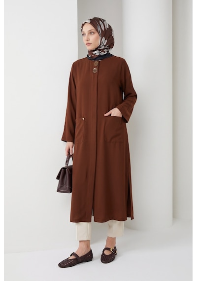 Armine Trend Düğme Detaylı Beli Lastikli Ve Kuşaklı Cepli Giy Çık Kahverengi 26yt517