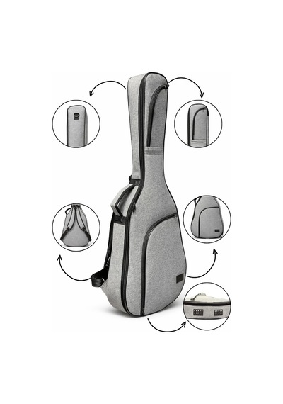 Soft Case Gri Keten Klasik Gitar Kılıfı Taşıma Çantası