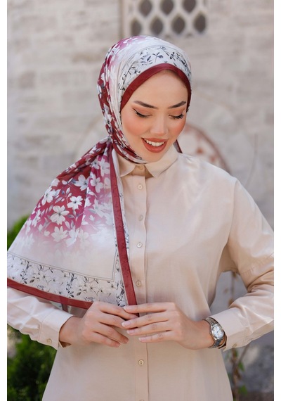 Mimiyum Lemon Flower Nayf İpek Şal Bordo