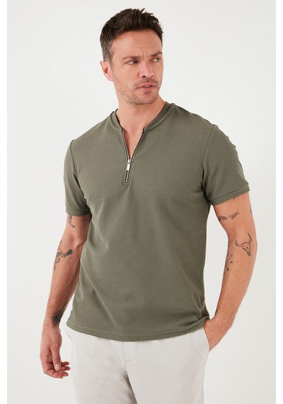 Buratti Pamuklu Regular Fit Yarım Fermuarlı Kolej Yaka 3'Lü Paket Erkek T Shirt 5902653S3 Lacivert-Siyah-Haki