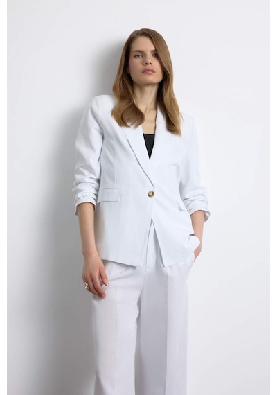 DeFacto Oversize Geniş Kalıp Keten Karışımlı Beyaz Blazer Ceket Z2536AZ25SPWT34 Beyaz
