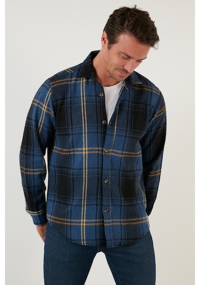 Buratti Ekoseli Uzun Kollu Slim Fit Kışlık Erkek Gömlek Cf21W112844 Indigo