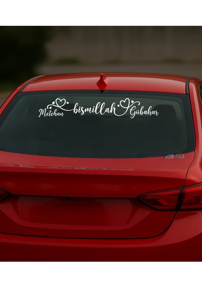 Kişiye Özel Aile Çift Arka Cam Yazısı Bismillah Ve İsimli Dekorlu Sticker Oto Kamyon 10x50 Cm