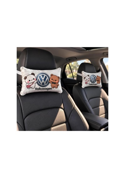 Bubblyo Volkswagen Temalı Dekoratif Oto Yastığı Sevimli Çift Tasarım Beyaz Beyaz