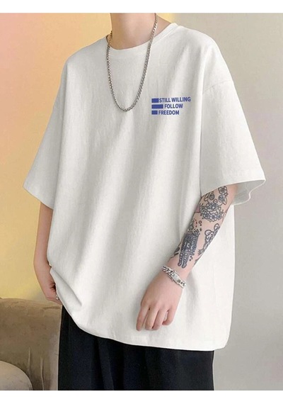 Flood Of Style Unisex Oversize Follow Freedom Baskılı T-shirt Beyaz
