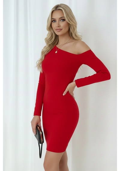 Zedefx Kadın Tek Omuz Bodycon Elbise Kırmızı