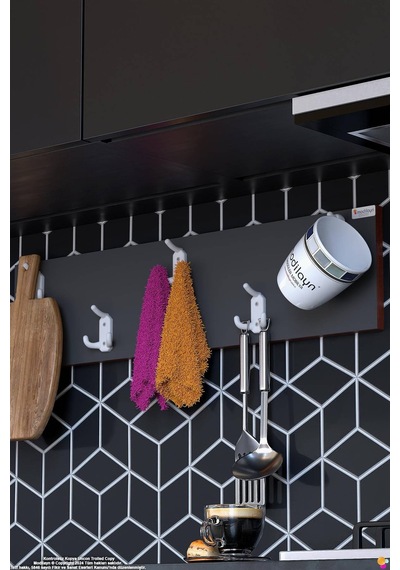Geyik 15 Kancalı Mutfak Askısı 3'lü Set 71,4x9,6 Cm - Şık Tasgeyikm, Çok Amaçlı Düzenleyici Ve Yer Tasarrufu Gri
