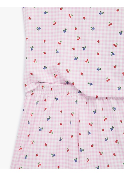 Koton Dantel Detaylı V Yaka Askılı Şortlu 2'li Pijama Takımı Pembe Ekose 6slk40168mk