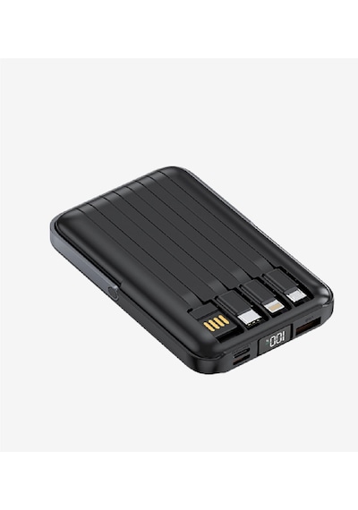 Linktech Powerbank Wf27 - 10.000 Mah Çoklu Kablolu Ve Kablosuz Hızlı Şarjlı Powerbank - Kaliteli Taş Siyah