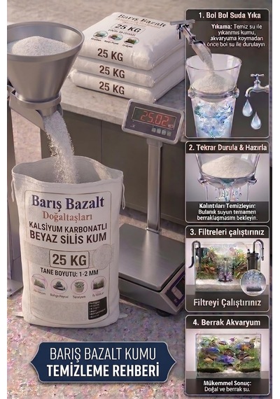 25 Kg Beyaz Silis Kumu Akvaryum Taban Kumu 1-2 Mm
