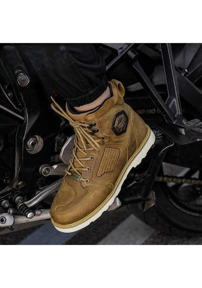 Ebakbak Motosiklet Retro Korumalı Bot Hakiki Deri Aşınmaya Dayanıklı Vintage Brown Motor Botu