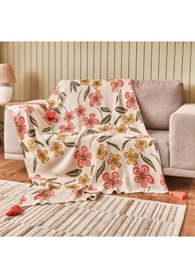 Soft Floriva Triko Tv Battaniyesi - Krem - 120x160 Cm Çok Renkli