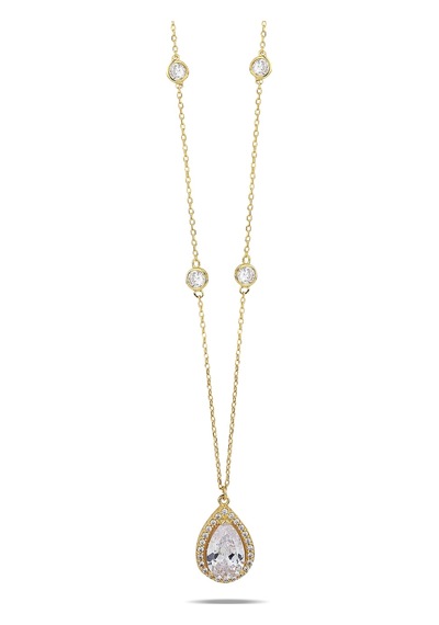 Kuyumcudukkani Zincirli"kenar Taşlı Damla Şekilli"kolye-37198-g-w Gold