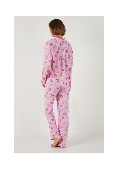 Lela Desenli Rahat Kesim Bol Paça Yazlık Bayan Pijama Takımı 6110014 Şeker Pembe