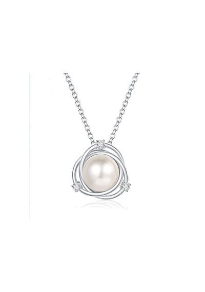 Monemel Kristal Taşlı İnci Gümüş Kolye Altın Kaplama N02311 Gümüş - Rodyum