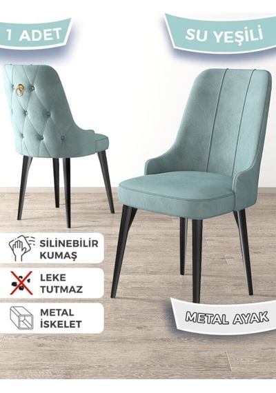 Canisa Newa Serisi, 1.sınıf Babyface Kumaş Siyah Metal Ayak Gold Halka, 4 Adet Su Yeşili Sandalye Sandalye Su Yeşili Ayakları Siyah