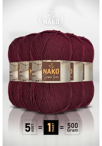 Süper İnci - 999 Bordo - 5'li Paket - 100gr/260m - El Örgü İpi - Atkı Yelek Kazak İpi
