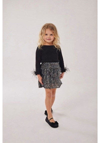 My Kids Wear Kız Çocuk Bayramlık Payet Etekli Takım 12564 Siyah - Beyaz