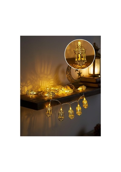 Ramazan Işıkları Pilli Altın Fener Tasarımlı Dekoratif Led Aydınlatma - Hpsbyı1765-2872 Renkli