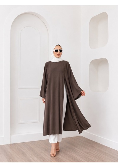 Unika Boutique Kadın Uzun Yırtmaçlı Abaya Tunik Kahve