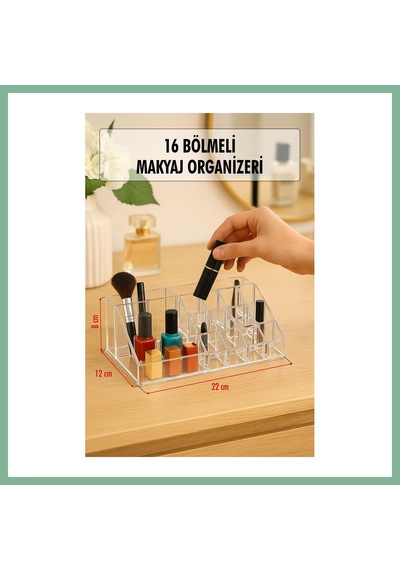 Bşkvirgo Şeffaf 16 Bölmeli Makyaj Organizeri Düzenleyici 12 22 8 Cm Bsk2026