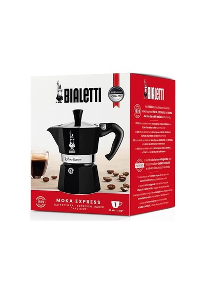 Bialetti - Moka Express Siyah: 1 Cup Ocak Üstü Espresso Pişirici - 60ml - Alüminyum Gövde - Patentli