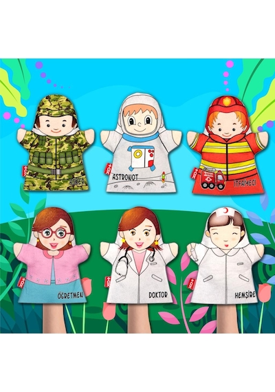 6 Parça Tox Meslekler El Kukla Set , Eğitici Oyuncak