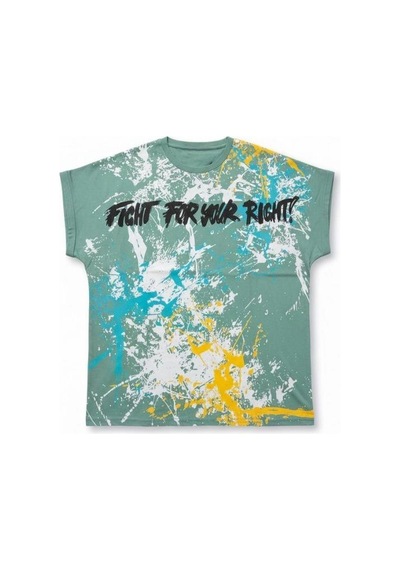 Zekids Erkek Çocuk Pamuklu Geniş Kesim Baskılı T-shirt-16864 YESIL