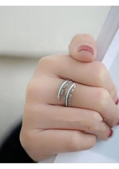 Eyelashes Silver 925 Ayar Gümüş Yaprak Desenli  Ayarlanabilir Yüzük