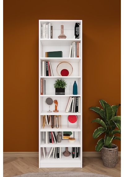 Asra Trend K-01 %100 MDF 60 cm 7 Raflı Kitaplık Ofis Dosya Rafı Kütüphane Beyaz